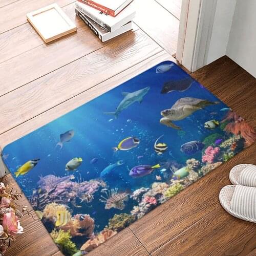 Aquarium Fish Coral Turtle Shark Doormat Carpet Mat Rug Polyester Non-Slip Floor Decor Bath Bathroom Kitchen Bedroom 40*60