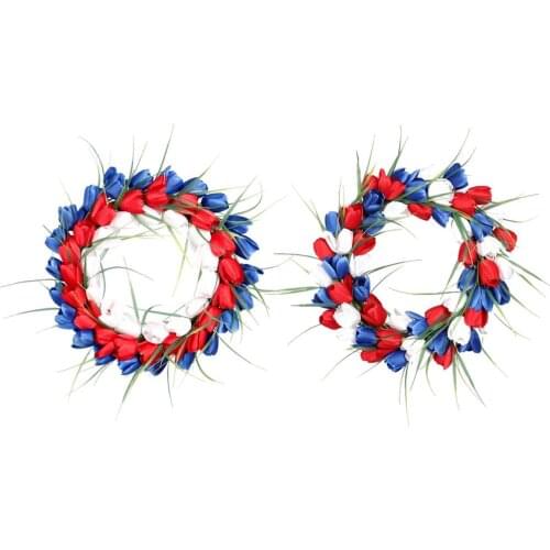 America Patriotic Wreath Simulation Tulip Rattan Garland for Front Door President Election Independence day Household Decor