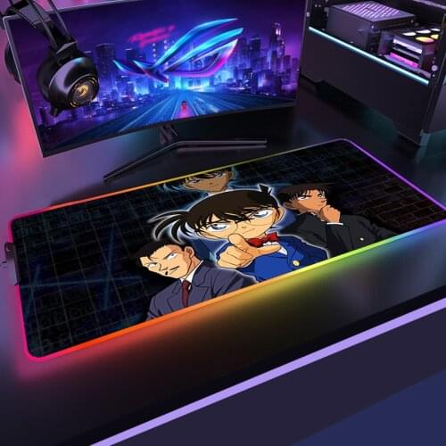 Anime Detective Conan Rubber RGB Mat Gaming Computer Table Setup Gamer Accessories Lighting Mouse Pad Sexy Mousepad LED Deskmat
