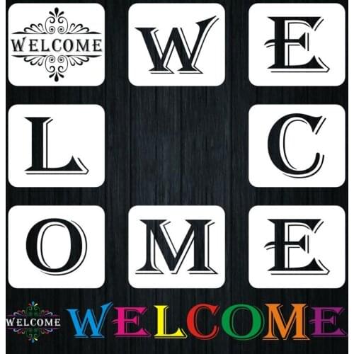 Welcome Sign Stencils Large Plastic Reusable Individual Letter Alphabet Drawing Templates for Hotel Home Porch Decorations DIY