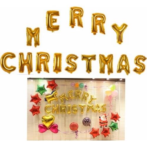 Merry Christmas Balloons 14pcs 16inch Gold Rose Blue Letters Alphabet Decoration Foil Balloons Helium Party Supplies CP0722