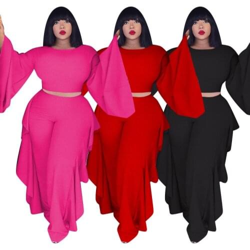 Sexy Night Club Outfits Women Matching Sets 2021 Winter Ruffle Two Piece Set Top and Pants Leggings Festival Clothing Plus Size