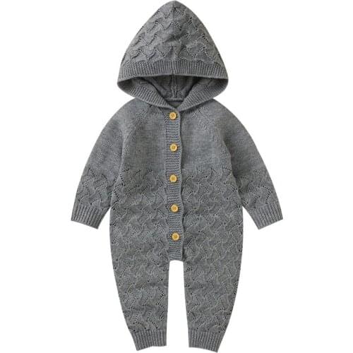 0-18M Autumn Winter Newborn Baby Boy Girl Hooded Knit Romper Jumpsuit Overalls One-Piece Bodysuit Outerwear New Style