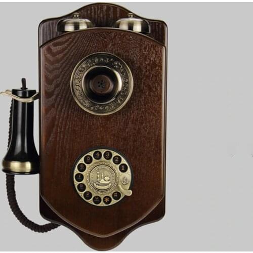 Vintage Antique Corded Wall Phone with Rotary Dial, Mechanical Ringtones, Redial, Wooden Decorative Telephone for Home Bar