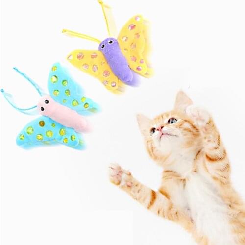 Funny Cute Plush Butterfly Pet Cat Kitten Catching Pet Interactive Supplies Play Sound Toy