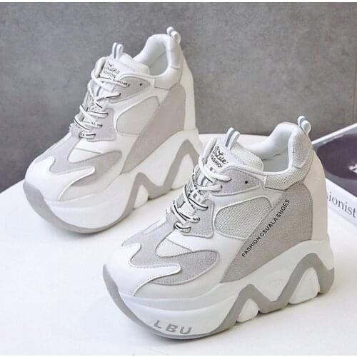 Women Platform Sneakers Lace-up Winter Velvet Keep Warm Dad Shoes High Top Chunky Casual Shoes Thick Bottom Flats Ladies Creeper