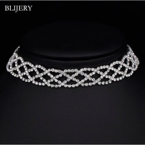 BLIJERY Shining Rhinestone Crystal Statement Chokers Necklaces For Women Geometric Collar Choker Trendy Wedding Party Jewelry