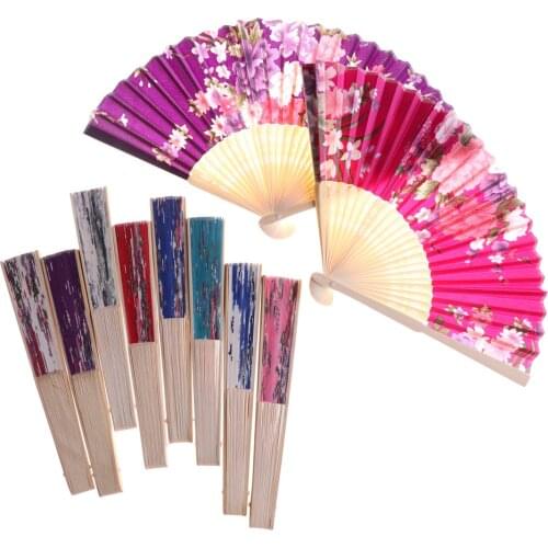 1PC Flowers Floral Vintage Chinese Bamboo Folding Hand Fan Wedding Dance Party Decor Colorful Summer