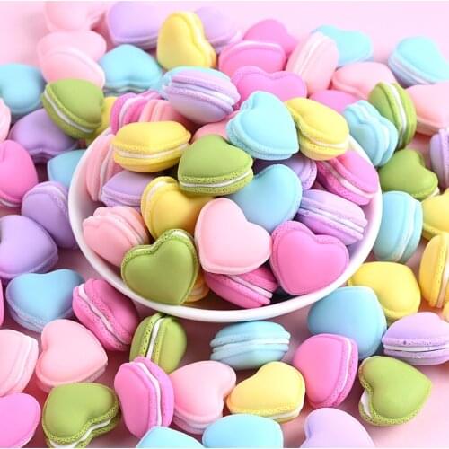 10Pcs Heart Simulation Macaron Flatback Resin Cabochon Kawaii Fake Food Scrapbooking Craft DIY Doll house Decoration Accessories