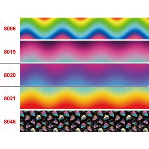 16mm-75mm Gradient Color Series Printed Grosgrain/Foe Ribbon Rainbow Wave Geometric DIY Festival Party Hair Bow 50yards/roll