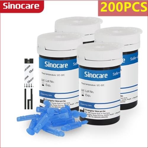 200PCS for Safe-Accu Sinocare Blood Glucose Test Strips and Lancets for Diabetes Tester