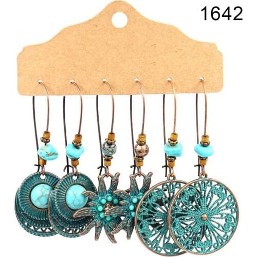 3Pairs/Set Bohemian Women Tassel Geometric Dangle Hook Earrings Vintage Wedding Party Jewelry Decor Hand-woven Accessories