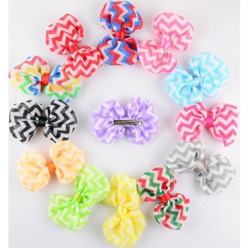 30 pcs/lot, Baby Kids girls 3.5" Chevron Chiffon Bows Hair clips