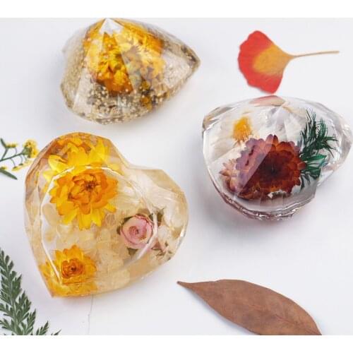 3D Diamond Love Heart Mold DIY Dry Flowers Crystal Epoxy Resin Silicone Molds Pastry Dessert Cake Decoration Mould Baking Tools