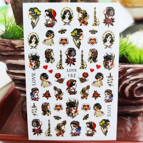 3D Nail Sticker Decals Self-adhesive Stickers for Nails Rose Flowers Dagger Girl Love Sticker for Manicure Nail Art Decoration