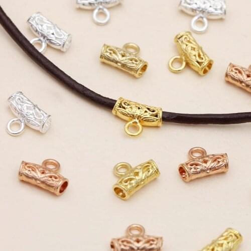 50pcs Alloy Retro Hollow Tube Beads Spacer Beads Pendant Fit 2mm Rope Cord For Diy Jewelry Making Necklace Bracelet Accessories