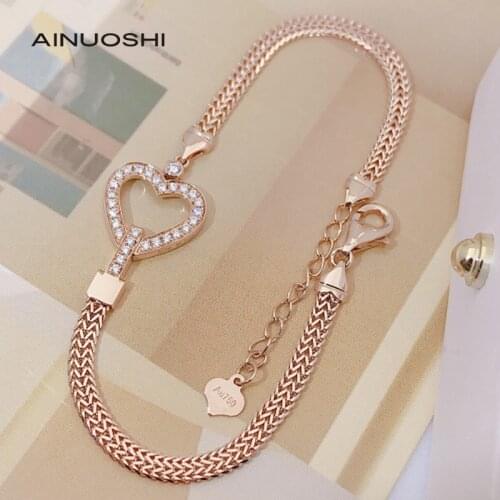 AINUOSHI 18K Gold 0.21 Carat Natural Full Diamond Luculy Heart-shaped Bracelet , Birthday Party Jewelry Gift For Women 6.7"