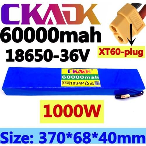 36V battery 10S4P 60Ah battery pack 1000W high power battery 42V 60000mAh Ebike electric bicycle BMS 42v battery with xt60 plug