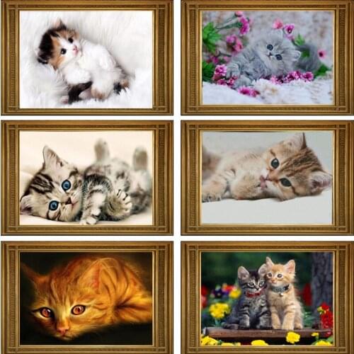 Diy 5D Diamond Art Painting Realist Animals Cute Cats Full Square Round Drill Embroidery Cross Stitch Kit Painting Wall Decor