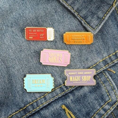 Tickets Enamel Pins Custom Dream Admit One Pass Brooch Lapel Pin Badge Bag Cartoon Jewelry Gift for Kids Friends Wholesale