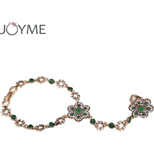 Bohemian Ethnic Antique Slave Bracelet Women Charm Punk Green Resin Silver Color Bracelet Party Gift Free Shipping