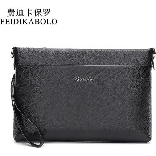 FEIDIKABOLO Genuine Leather Wallet Men Business Large Capacity Clutch Wallet Male Cowhide Leather Purse Long Handy bags Shoulder