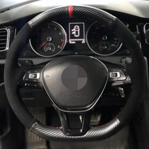 Car Steering Wheel Cover Black Suede Carbon Fiber For Volkswagen VW Golf 7 Mk7 New Polo Jetta Passat B8 Tiguan Sharan Touran Up