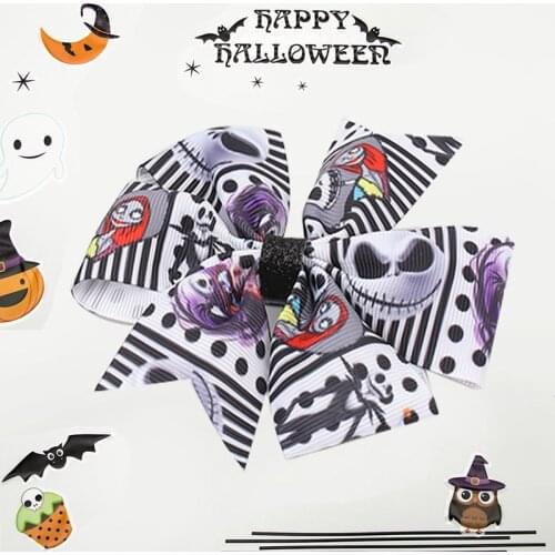CN Pinwheel Halloween Hair Bows For Girls Kids Handmade Scary Skull Printed Hair Clips Hairbands Festival Hair Accessories