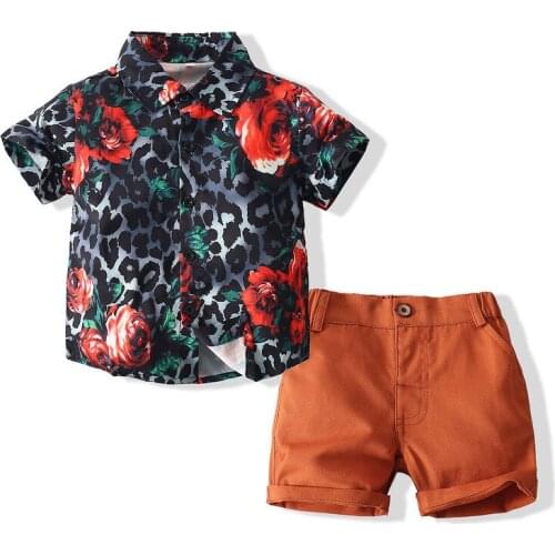 Kids suit Boy Clothing set fashion Casual Summer suit printing Short sleeve shirt shorts Infant Clothes Boys Gentleman suit 1-6y