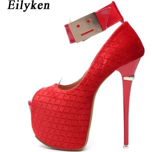 Eilyken Spring Sexy Woman Pumps Platform heels Party Peep Toe Hook & Loop Pumps shoes Wedding Red Black size 34-40