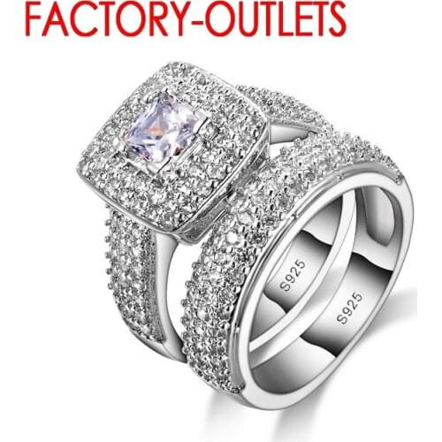 925 Sterling Silver Engagement Ring Romantic Fashion Jewelry Cubic Zirconia Bezel Setting Decoration For Women Girls Wholesale