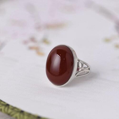 FNJ 925 Silver Ring for Women Jewelry 100% Original Pure S925 Sterling Silver Rings Red Agate Stone