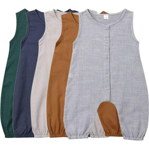 2019 New Newborn Toddler Baby Boy Girl Romper Sunsuit Sleeveless Solid Stripes Playsuit Outfit Clothes Jumpsuit Summer 5Colors