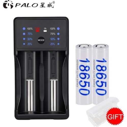 PALO Battery Charger Set 2PCS 18650 Batteries+1 Charger For 3.7v 14500 18650 26650 18490 1.2v SC AA AAA Ni-Mh Ni-Cd Rechargeable