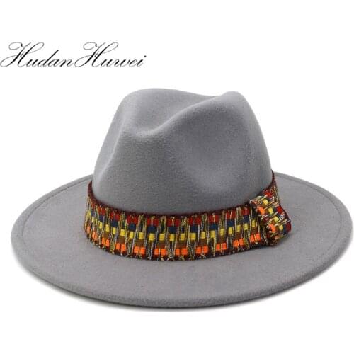 Hot Sell British Classical Autumn Winter Woolen Felt Fedora Hat Wide Brim Gentleman Elegant Ladies Top Caps