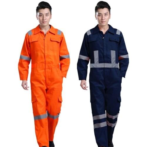 Men Work Overalls Working Uniforms 100% Cotton Reflective Coveralls Welding Car Workshop Mechanic Plus Size Clothes