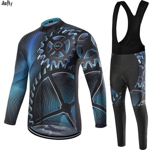 Warm 2020 Aofly Winter Thermal Fleece Men Pro Cycling Jerseys Set 20D Gel Pad Utdoor Riding Bike MTB Clothing Bib Pants Ciclismo