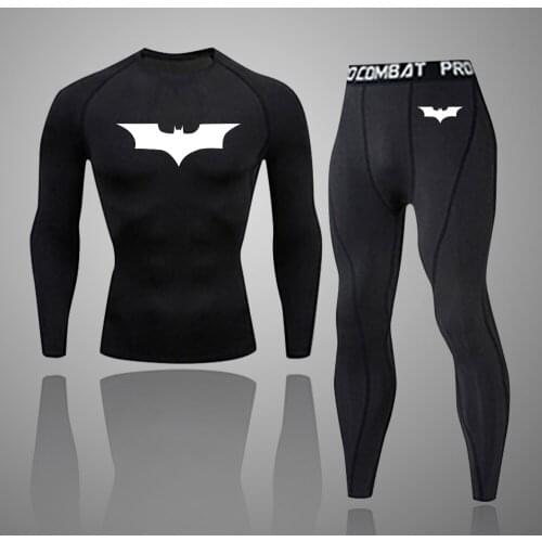 Men Pure Color Bat Print Sports Suit Trendy Quick-Drying Running Basketball Uniform Gym Fitness Training Compression Tracksuit