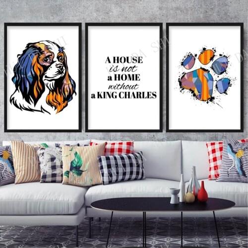 Set of 3 Prints House is not a Home King Charles Paw Print Multicolour Abstract Art Print Colourful Dog Gallery Wall Poster Gift