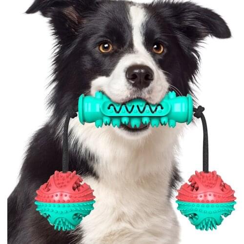 Pet Dog Serrated Oral Cleaning Toys Set Dog Dumbbell Ball Molar Leaking Ball Serrated Molar Rod TPR+High-Strength Polyester Rope