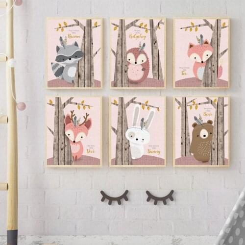 Rabbit Bear Fox Deer Raccoon Owl Nursery Wall Art Canvas Painting Nordic Posters And Prints Wall Pictures Baby Kids Room Decor