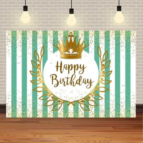 Seekpro Happy Birthday Party Baby Shower Green Gold Crown Stripe Flowers DIY Princess Girl Phpto Photography Background Backgrop