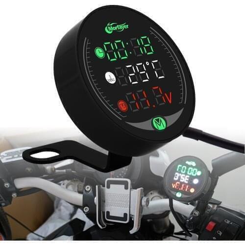 Night Vision Motorcycle Voltmeter Voltage Volt Water Temp Clock Time Stopwatch Charge USB 5-in-1 Gauge Display Table Waterproof