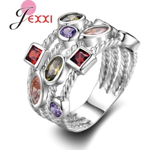 New Arrivals Silver Rings Colorful Crystal Rings For Women Birthday Party Genuine 925 Sterling Silver Fine Jewelry Gift
