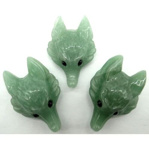 Natural stone Quartz Crystal fluorite tiger eye aventurine Wolf Head shape Pendant for diy jewelry making necklac Accessories2pc