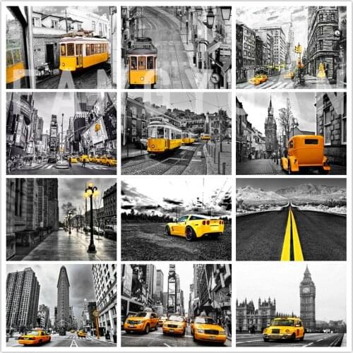 Full Drill Diamond Painting Car Street Cross Stitch Diamond Embroidery Landscape Mosaic Rhinestones Handicraft Home Decoration