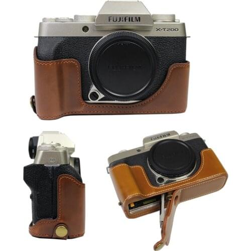 Portable PU leather Case camera bag For Fujifilm X-T200 XT200 Camera Half cover Body Bottom Shell