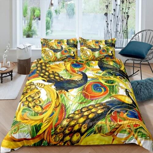 Home Living Luxury 3D Golden Peacock Bedding Set Duvet Cover Set Pillowcase Kids Bedding Set Queen and King EU/US/AU/UK Size