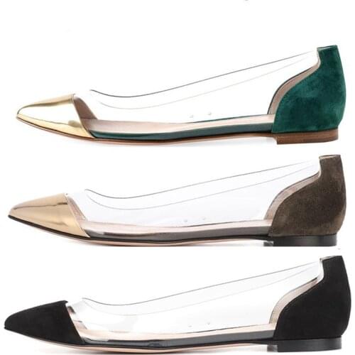 Designer Gold pointed toe female single shoes transparent pvc breathable sandals large size flat loafers soft bottom espadrilles