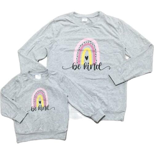 GirlyMax Fall Mommy Me Be Kind Long Sleeve Grey Shirt Mom Daughter Top